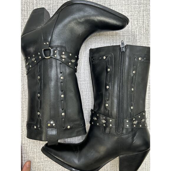 Dingo Women’s Black Dress Western Boots 9M Mid Calf Studded Harness Cowgirl - Picture 5 of 12